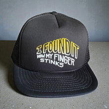 Load image into Gallery viewer, Vintage 1980s 80s I Found It Now My Finger Stinks Mesh Trucker Snapback Hat