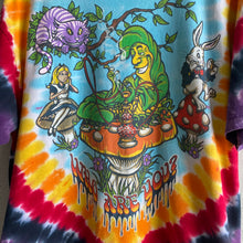 Load image into Gallery viewer, Vintage 2014 Alice in Wonderland Liquid Blue Tie Dye Tee Shirt