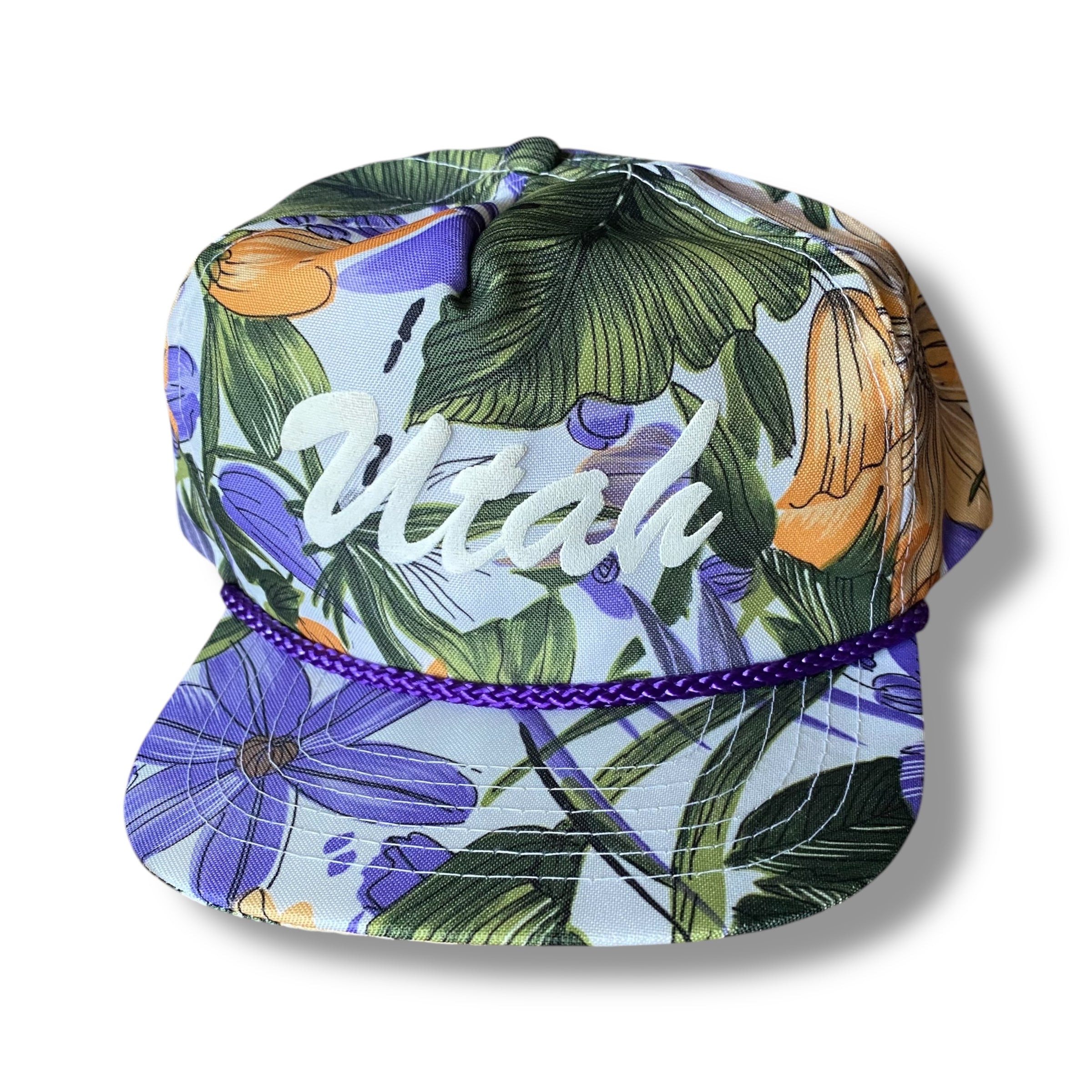 Ashen Fane Floral Hawaiian Snapback Hat | Cotton Twill Adjustable Baseball Cap, One Size