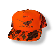 Load image into Gallery viewer, Vintage 90s Iowa Pheasant Blaze Orange Camo Mesh Snapback Trucker Hat