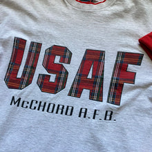 Load image into Gallery viewer, Vintage 1990s 90s USAF McChord Air Force Base AFB Roll-Up Plaid Tee Shirt