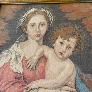 Vintage Madonna and Child Needlepoint Framed Religious Art