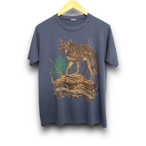 Vintage 1990s Coyote Mountain Scene Wildlife Single Stitch Tee Shirt